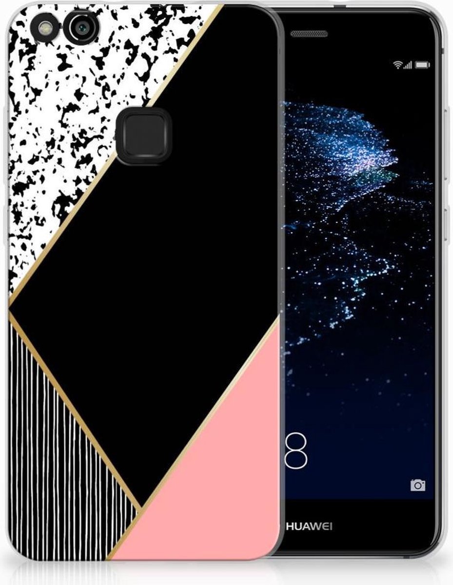 Huawei P10 Lite TPU Hoesje Zwart Roze Vormen