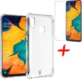 Hoesje geschikt voor Samsung Galaxy A30 - Anti Shock Proof Siliconen Back Cover Case Hoes Transparant - Tempered Glass Screenprotector