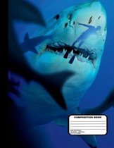 Killer Sharks With Diver Composition Notebook Wide Ruled 200 pages / 100 sheets, 8-1/2  x 11