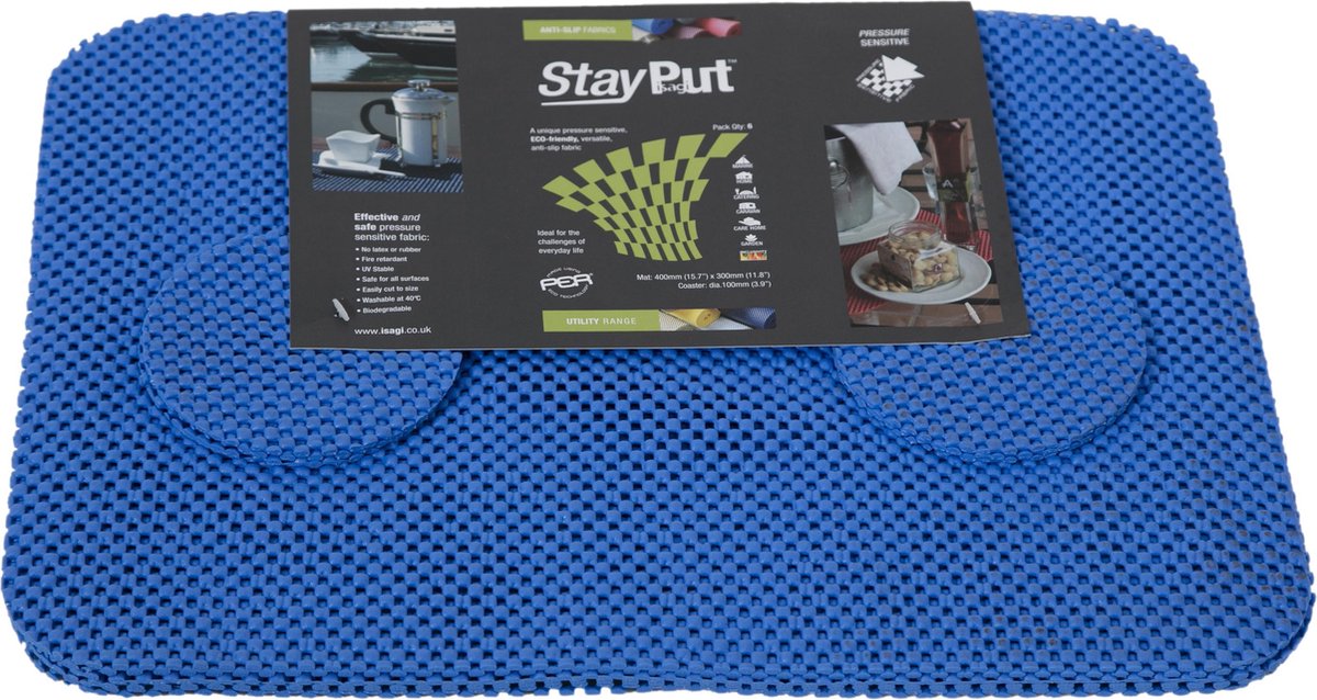 Isagi StayPut 6 stuks lichtblauwe anti-slip Placemats en Onderzetters