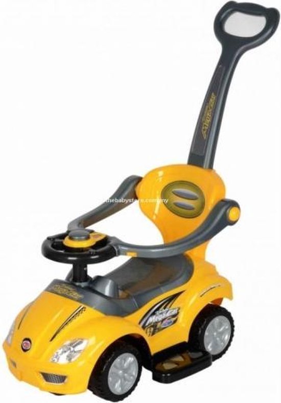 loopauto geel met duwstang