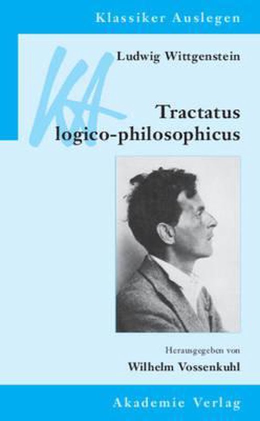 Boek "Tractatus logico-philosophicus" van Ludwig Wittgenstein, met een portretfoto van de auteur.