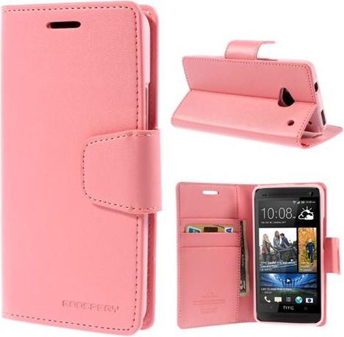 Goospery Sonata Leather case hoesje HTC One M9 lichtroze
