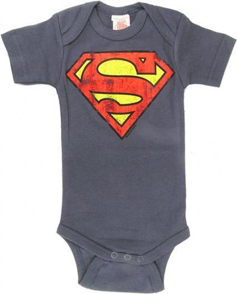 Superman Logo DC Comics Logoshirt baby romper grijs blauw - Logoshirt - 98/104