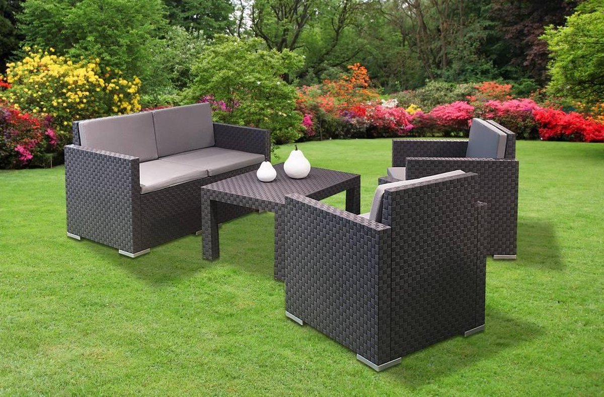MALIBU-tuinmeubelset van polyrotan, 4-delig + kussens