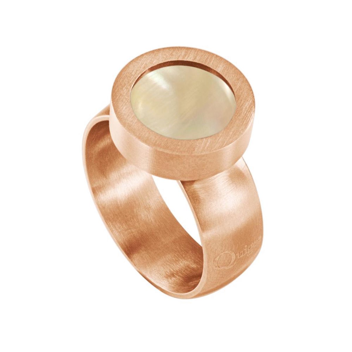 Quiges RVS Schroefsysteem Ring Rosékleurig Mat 17mm met Verwisselbare Perzikkleur Schelp 12mm Mini Munt