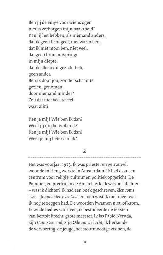 Een gedicht met tekst in het Nederlands, beginnend met 'Ben jij de enige voor wiens ogen niet is verborgen mijn naaktheid?'