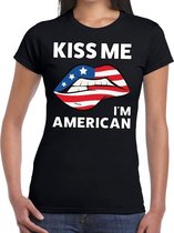 Kiss me i'm American t-shirt zwart dames - feest shirts dames S