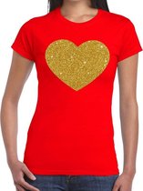 Hart goud glitter fun t-shirt rood dames - dames shirt gouden Hart S