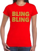 Bling Bling gouden glitter tekst t-shirt rood dames - dames shirt Bling Bling S