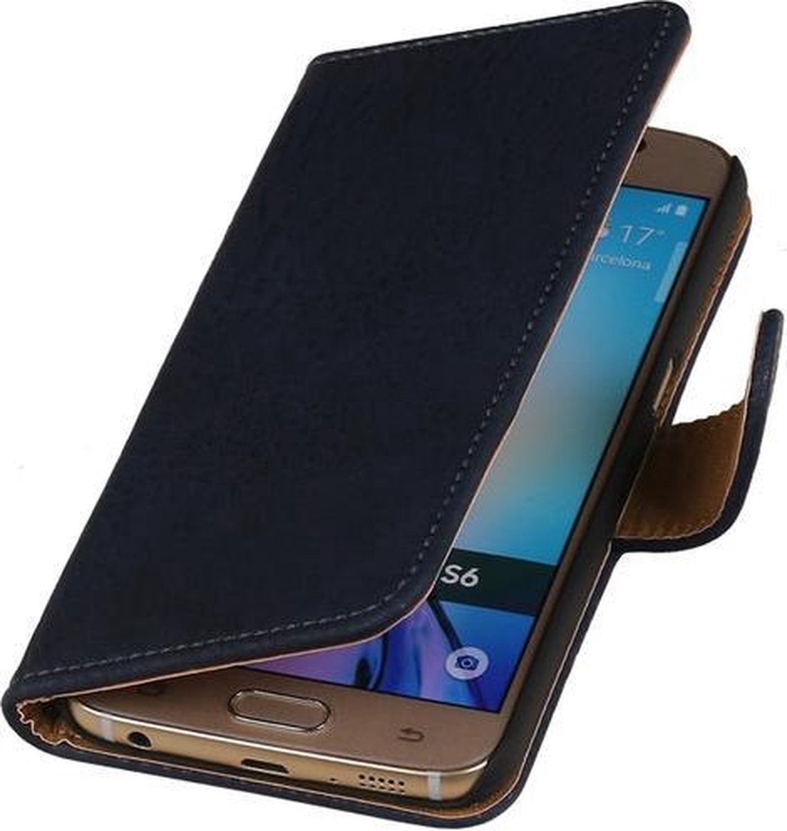 Blauw Hout booktype wallet cover hoesje voor Apple iPhone 6 Plus / 6s Plus