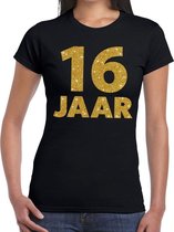16 jaar goud glitter t-shirt zwart dames 2XL