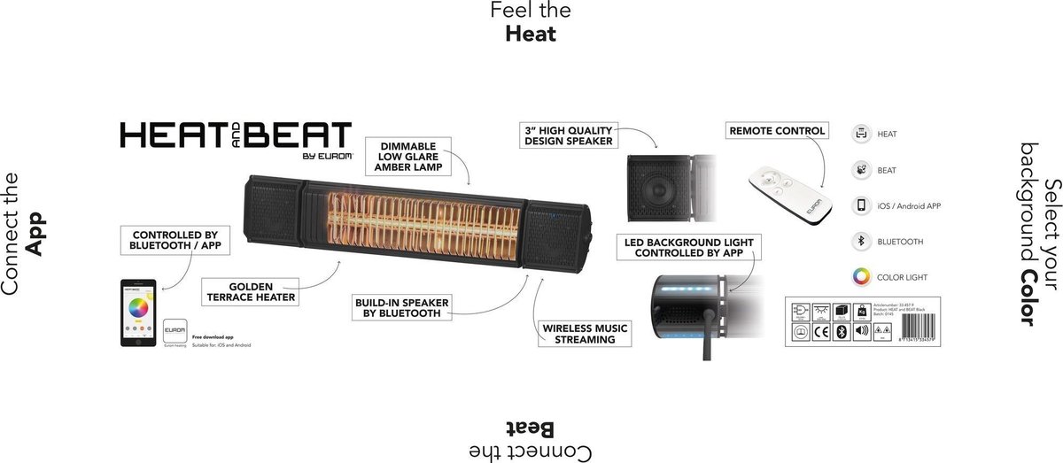 Eurom Heat and Beat - Patio heater with speaker - Grey