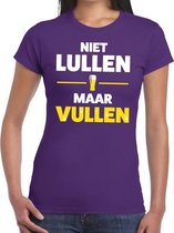 Niet lullen maar vullen tekst t-shirt paars dames 2XL