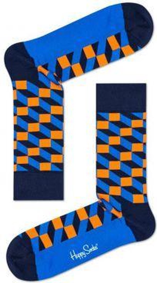 Happy Socks Filled Optic Anniversary Sokken - Blauw/Oranje - Maat 36-40