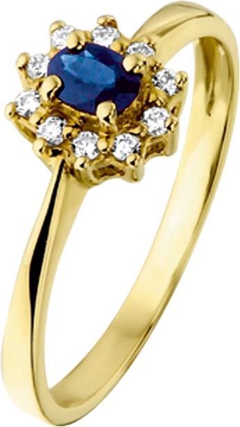 The Jewelry Collection Ring Saffier En Diamant 0.08 Ct. - Geelgoud