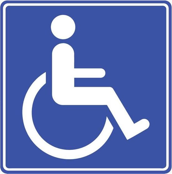 Gehandicapten sticker met rolstoel - blauw - Autosticker 12 x 12 cm