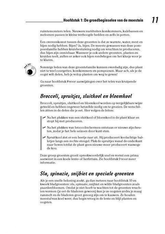 Pagina met informatie over broccoli, spruitjes, sluitkool en bloemkool uit 'Moestuinen Voor Dummies'.