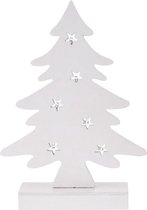 Wit houten kerstboompje decoratie 28 cm met LED verlichting