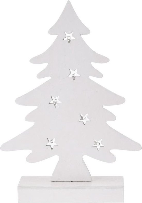 Alternatief Hertog Ontrouw Wit houten kerstboompje decoratie 28 cm met LED verlichting | bol.com