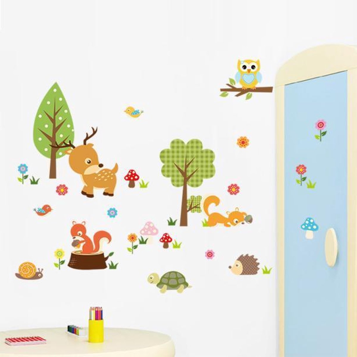 Muursticker Dieren in het bos | Kinderkamer | Natuur | Eekhoorn |Uil |
