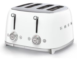 SMEG TSF03WHEU Broodrooster - 4 Sneden - 4 Brede Sleuven - 2000W - 6 Bruiningsstanden - Ontdooifunctie, Opwarmfunctie & Bagelfunctie - '50s Style - Wit