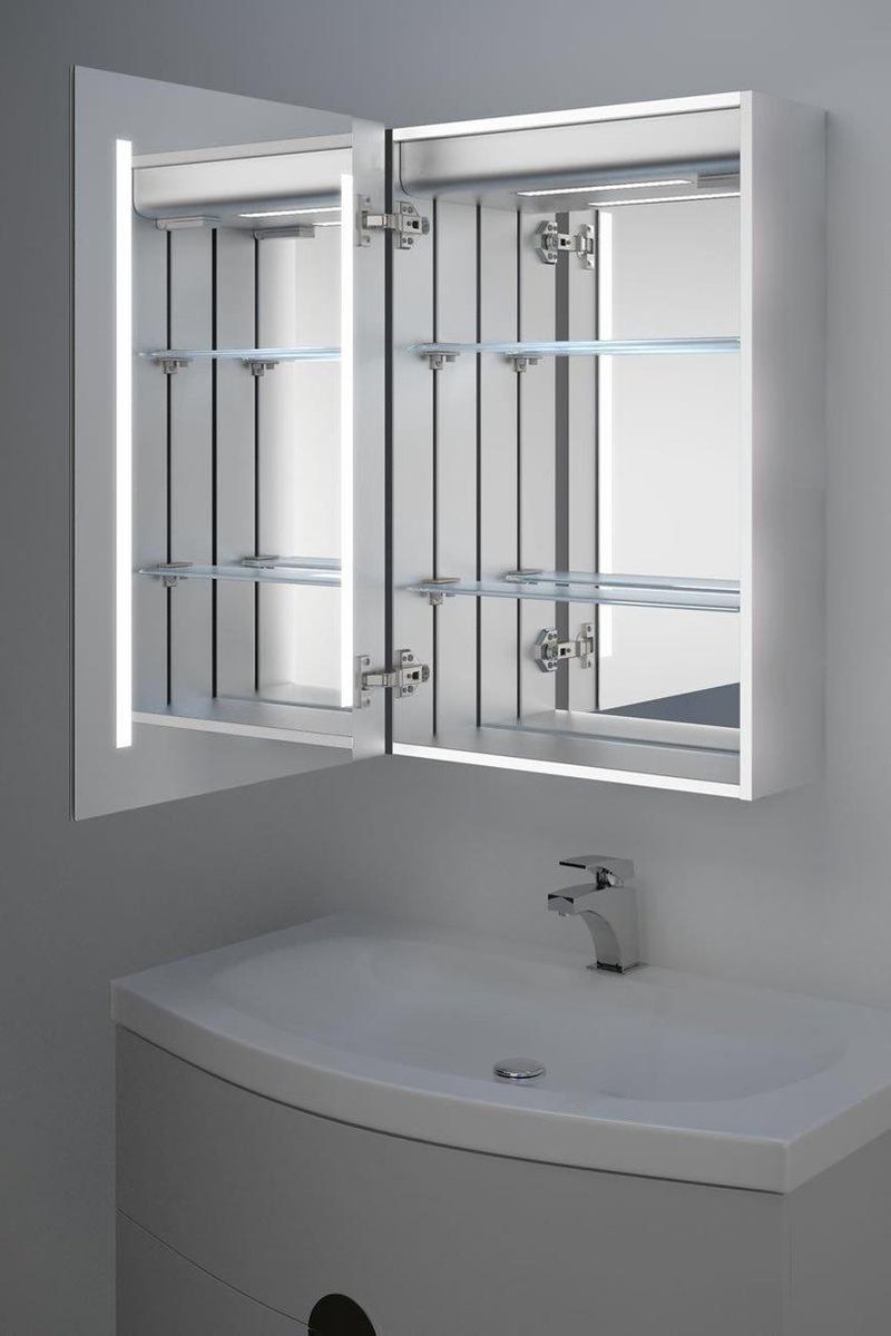 Armoire de toilette en aluminium avec éclairage LED, chauffage, capteur