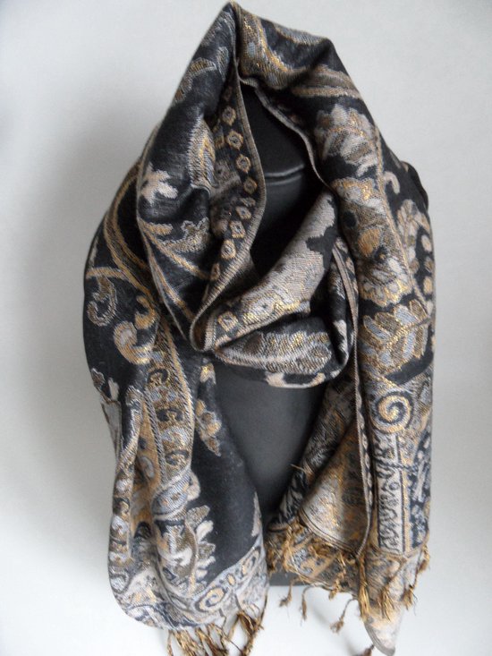 hippe sjaal van pashmina in de zwart goud lengte 180 cm... | bol.com