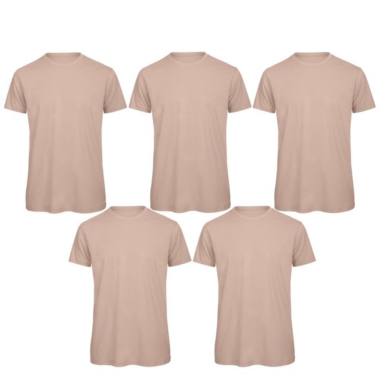 Senvi 5 pack T-Shirt -100% biologisch katoen - Kleur: Licht Roze - 3XL