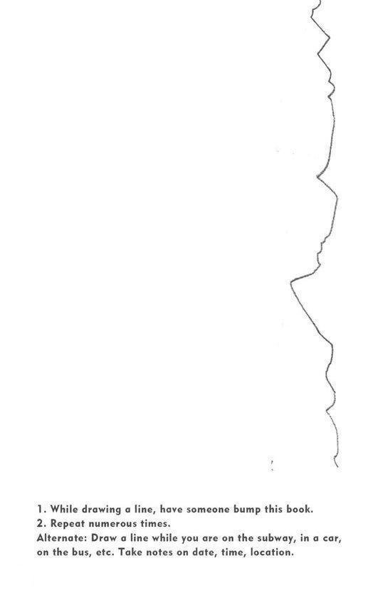 Een blanco pagina met een enkele, grillige lijn die van boven naar beneden loopt en deels tekst.