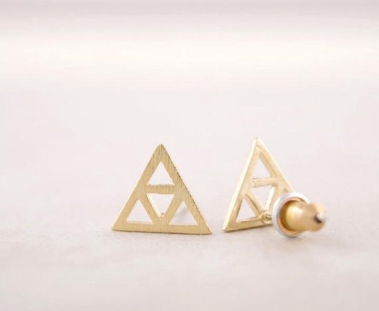 24/7 Jewelry Collection Driehoek Oorbellen - Dubbel - Oorknopjes - Geborsteld - Minimalistisch - Goud