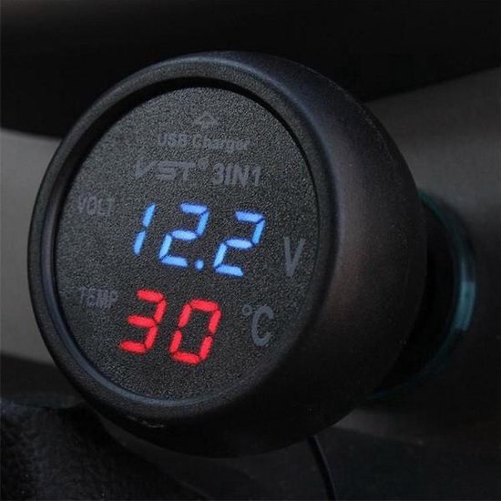 Car USB Charger Voltmeter Thermometer bol