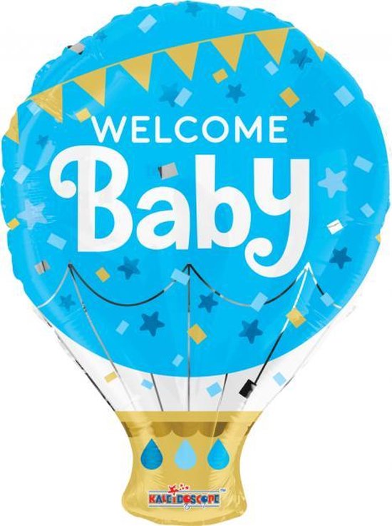 Folie ballon als luchtballon welcome baby blauw 46 cm groot