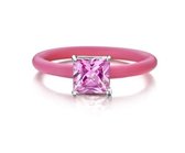 Colori 4 RNG00026 Siliconen Ring met Steen - Vierkant Zirkonia 8x8 mm - One-Size - Roze