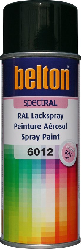 Spuitbus Belton Spectral RAL Lackspuit 6012 Schwarzgrün met kleurenspectrum.