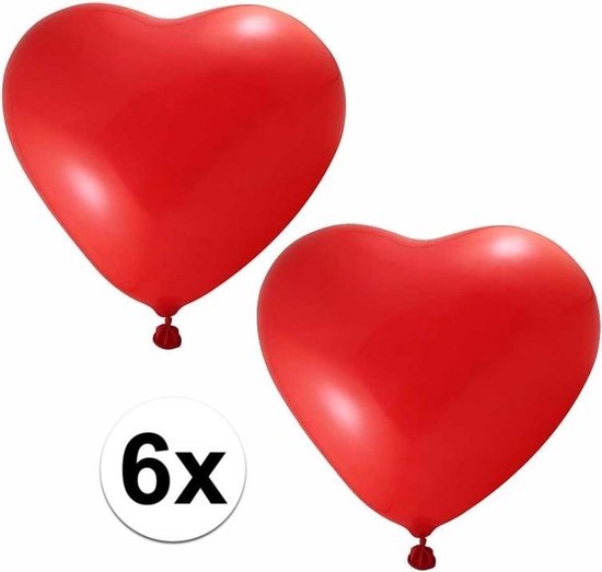 Hartjes ballonnen - rood - zes stuks