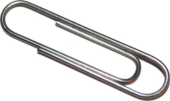 Een enkele zilverkleurige Quantore paperclip.