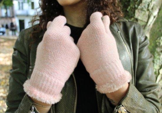 Dames handschoenen /dubbele voering/ roze+glinsters met fluffy... | bol.com