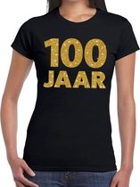 100 jaar goud glitter verjaardag t-shirt zwart dames - verjaardag / jubileum shirts XL
