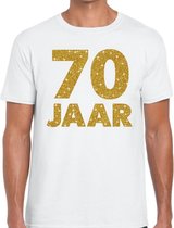 70 jaar goud glitter verjaardag t-shirt wit heren - verjaardag / jubileum shirts S