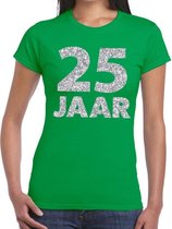 25 jaar zilver glitter verjaardag/jubilieum shirt groen dames XS