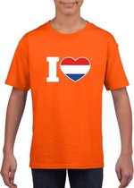 Oranje I love Holland supporter shirt kinderen - Oranje Koningsdag/ Holland supporter kleding L (146-152)