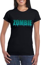 Halloween zombie tekst t-shirt zwart dames L