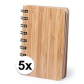 5x Notitieboekjes/schriftjes met bamboe kaft 9 x 12 cm met gerecycled papier