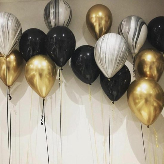 Luxe Ballonnenset 15 Stuks Goud Zwart - Helium Ballonnen. Ballonnen Feestje Verjaardag Party