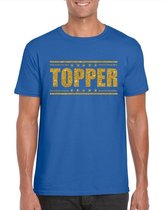Toppers Blauw Topper shirt in gouden glitter letters heren - Toppers dresscode kleding L