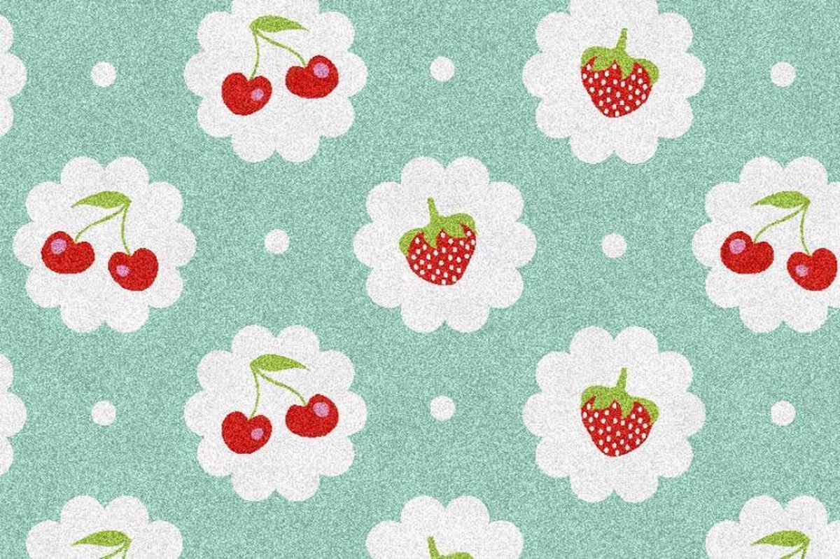 Kinder Vloerkleed Tapijt Mat Kinderkamer Aardbei Kers - Wasbaar - Antislip - 75 x 50 cm