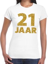 21 jaar goud glitter verjaardag kado shirt wit  voor dames S