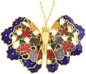 Behave Broche vlinder met bloemen vleugels blauw - emaille sierspeld - sjaalspeld