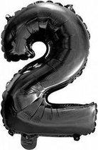 Folie Ballon Cijfer 2 Zwart 41cm met rietje